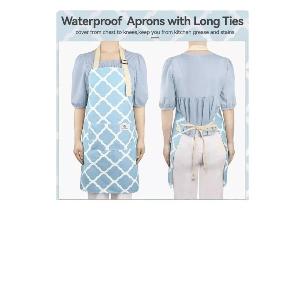 Set Of 2 Aprons for Women with Pockets, Linen Waterproof Kitchen Cooking Garden
